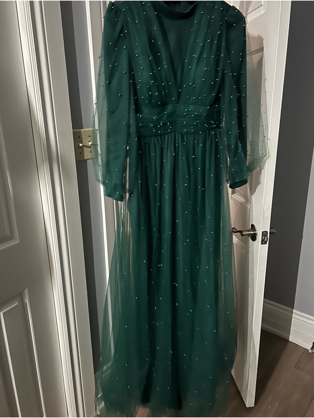 Elegant Emerald Green Beaded Long Dress